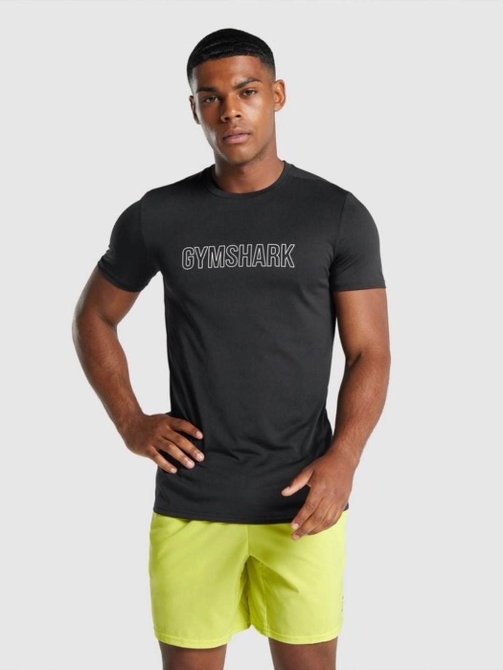 Gymshark Arrival Slim Fit Black LOGO spellout crew pullover gym T-shirt top SM
